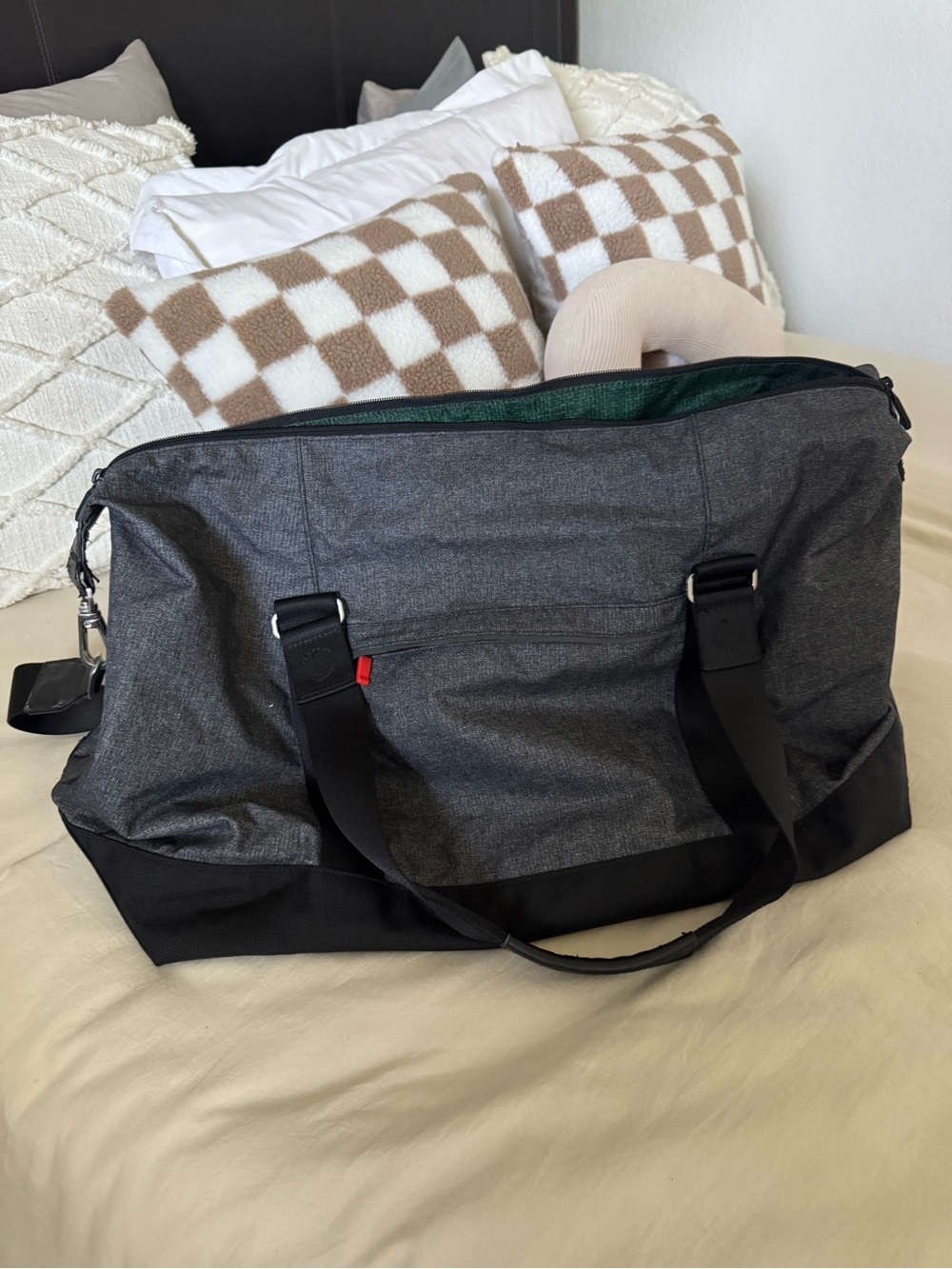 Gray Lululemon Duffel Bag with Black Accents